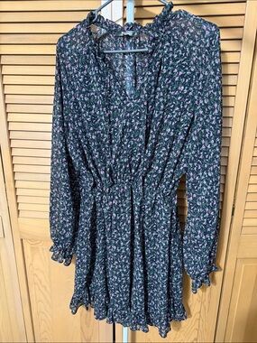 Missguided Floral Long Sleeve Ruffle Dress - Black with Purple Floral